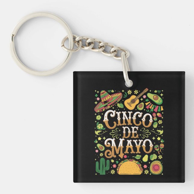Cinco De Mayo Fiesta Cute Party Elements Keychain (Front)