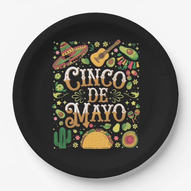Cinco De Mayo Fiesta Cute Party Elements Paper Plate (Front)