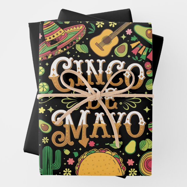 Cinco De Mayo Fiesta Cute Party Elements Wrapping Paper Sheet (In situ)