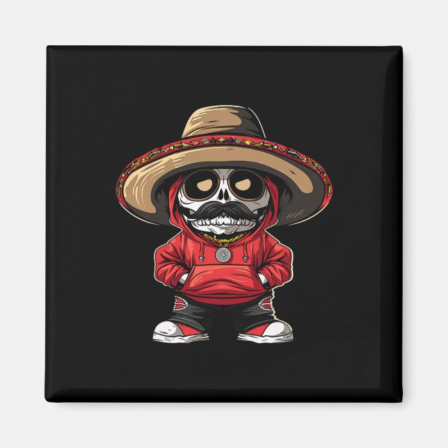 Cinco De Mayo Fiesta Mexico Skeleton Party Sombrer Magnet (Front)