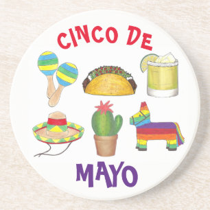 Cinco de Mayo Fiesta Pinata Taco Cactus Maracas Coaster