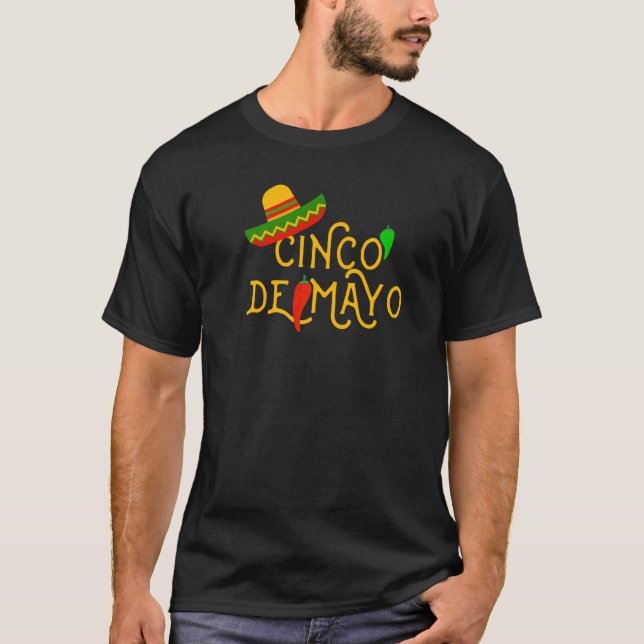 Cinco De Mayo Fiesta Sombrero Chili Pepper Mexican T-Shirt (Front)
