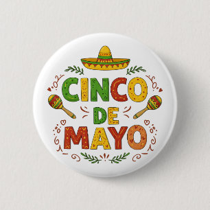 Cinco De Mayo Fiesta Sombrero Maracas 2 Inch Round Button