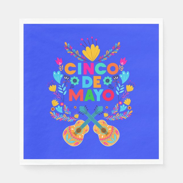 Cinco De Mayo flowers and Guitars  Napkin (Front)