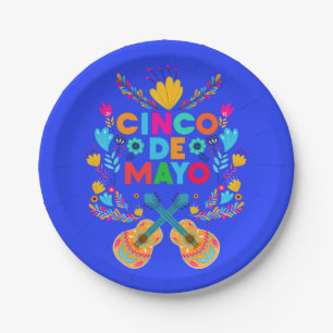 Cinco De Mayo flowers and Guitars  Paper Plate