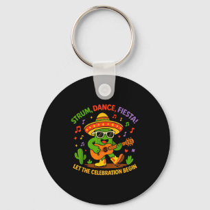Cinco de mayo funny cactus sombrero strum danceCin Keychain