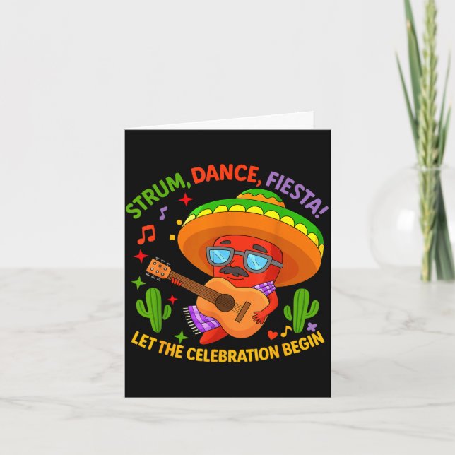 Cinco de mayo funny chili pepper sombrero strum card (Front)