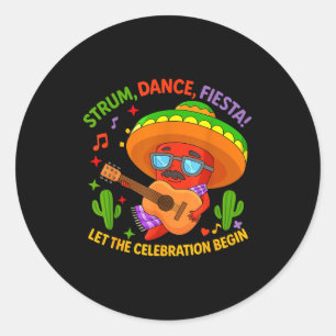 Cinco de mayo funny chili pepper sombrero strum classic round sticker