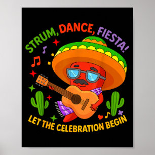 Cinco de mayo funny chili pepper sombrero strum poster
