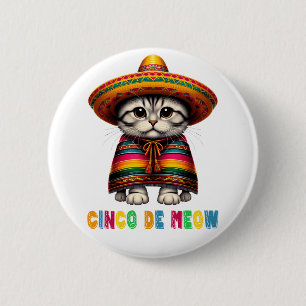  Cinco De Mayo Funny Mexican Cat Sombrero Meow 2 Inch Round Button