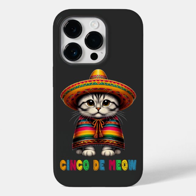 Cinco De Mayo Funny Mexican Cat Sombrero Meow Case-Mate iPhone Case (Back)