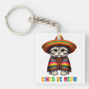 Cinco De Mayo Funny Mexican Cat Sombrero Meow Keychain