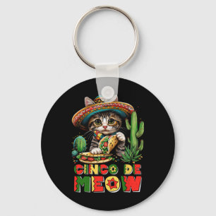 Cinco De Mayo Funny Mexican Cat Sombrero Poncho Me Keychain