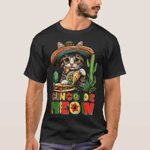 Cinco De Mayo Funny Mexican Cat Sombrero Poncho Me T-Shirt