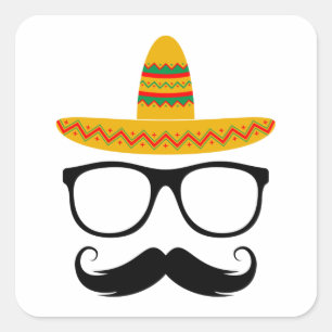 Cinco De Mayo Funny Party Sombrero Moustache Square Sticker
