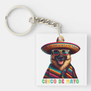 Cinco De Mayo German Shepherd With Poncho Sombrero Keychain