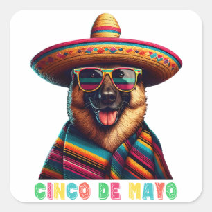 Cinco De Mayo German Shepherd With Poncho Sombrero Square Sticker