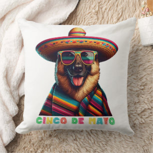 Cinco De Mayo German Shepherd With Poncho Sombrero Throw Pillow