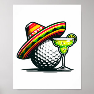 Cinco De Mayo Golf Ball With Sombrero And Margarit Poster