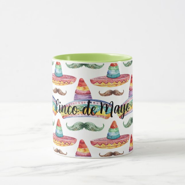 Cinco de Mayo Green Brown Moustaches Mug (Center)
