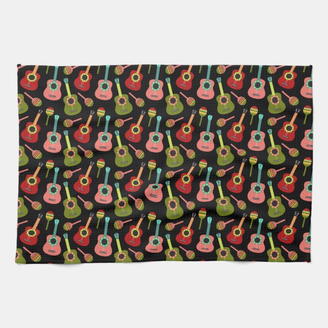 Cinco de Mayo Guitars Maracas Mexican Music Lover Kitchen Towel (Horizontal)