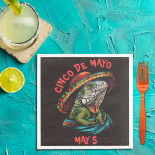 Cinco de Mayo Iguana Wearing Sombrero & Serape Napkin
