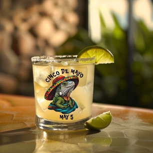 Cinco de Mayo Iguana Wearing Sombrero & Serape Whiskey Glass