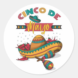 Cinco De Mayo Illustration, 1/2 Classic Round Sticker