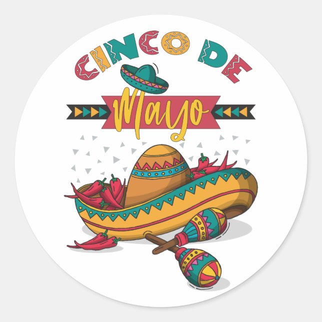 Cinco De Mayo Illustration, 1/2 Classic Round Sticker (Front)
