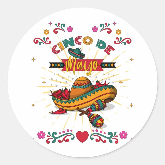 Cinco De Mayo Illustration, 2/2 Classic Round Sticker (Front)