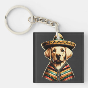 Cinco De Mayo Labrador Retriever Poncho Sombrero Keychain