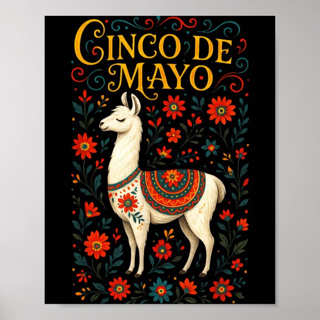Cinco de mayo - llama party celebration art  poster (Front)
