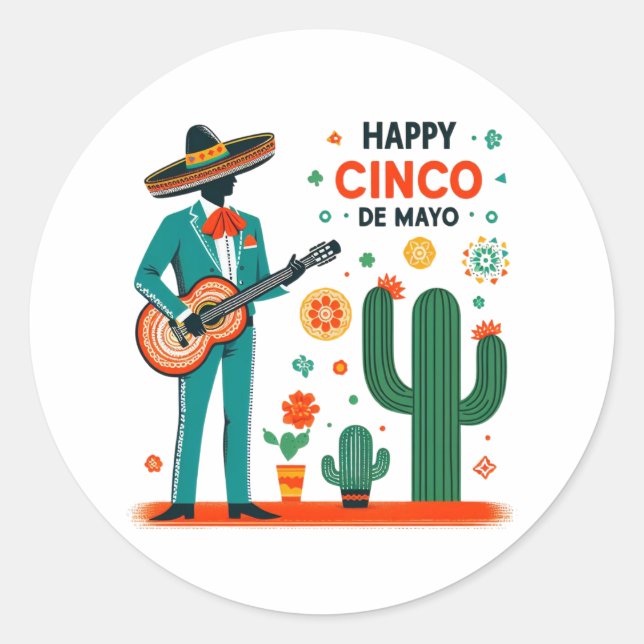 Cinco de mayo mariachi - Mexican pride Classic Round Sticker (Front)