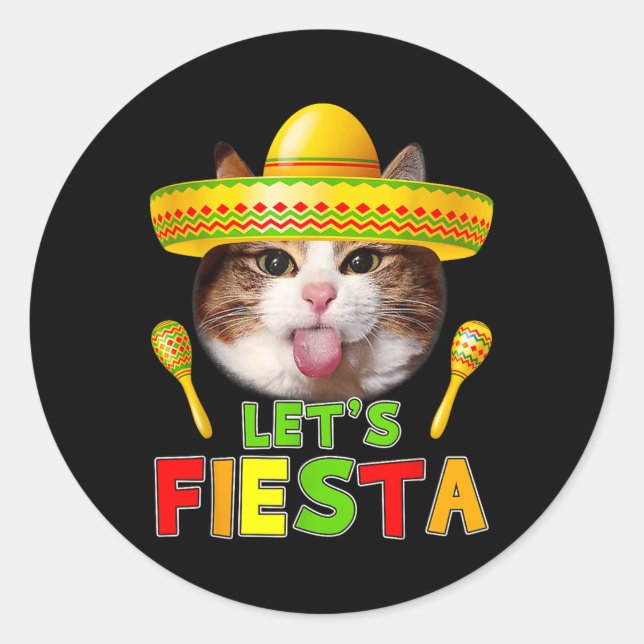 Cinco De Mayo Meow Lets Fiesta Mexican Cactus Cute Classic Round Sticker (Front)