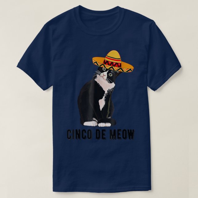 Cinco De Mayo Meow Tuedo Cat Sombrero Meican Fiest T-Shirt (Design Front)