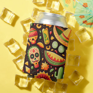 Cinco de Mayo Mexican bright scull cartoon pattern Can Cooler