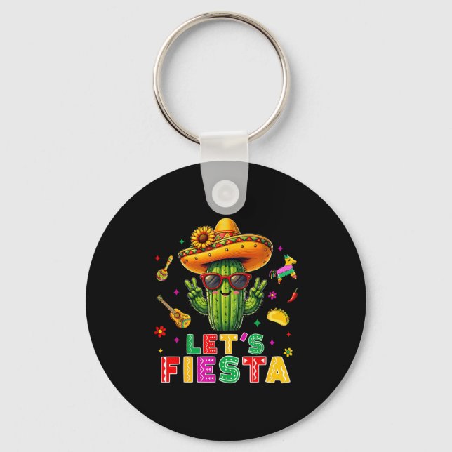 Cinco de mayo mexican cactus funny lets fiestaCinc Keychain (Front)
