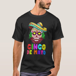 Cinco De Mayo Mexican Cross Sunglasses Skull Musta T-Shirt