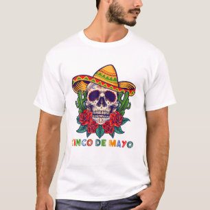 Cinco De Mayo Mexican Cross Sunglasses Skull Musta T-Shirt