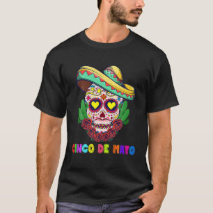 Cinco De Mayo Mexican Cross Sunglasses Skull Musta T-Shirt