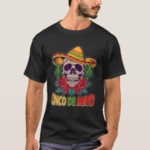 Cinco De Mayo Mexican Cross Sunglasses Skull Musta T-Shirt