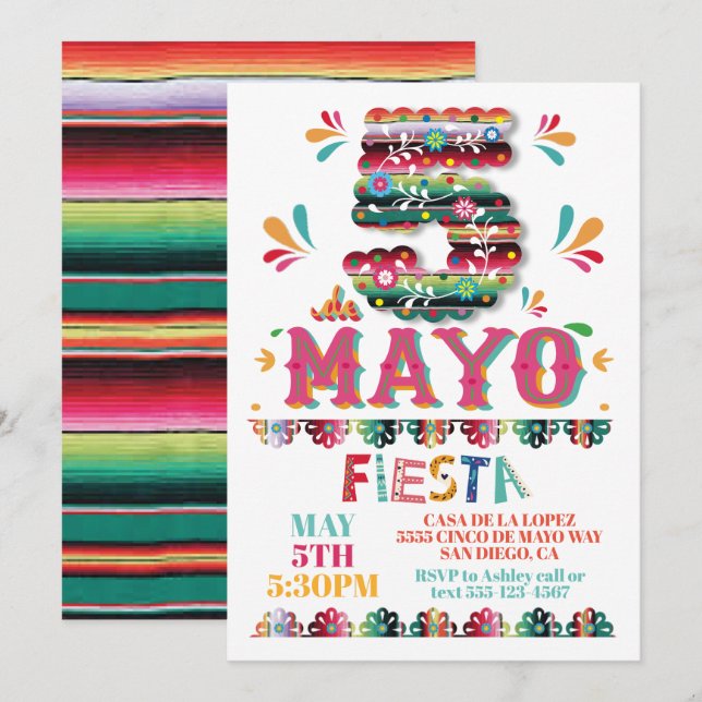 Cinco de Mayo Mexican Fiesta Paper Picado Invitation (Front/Back)