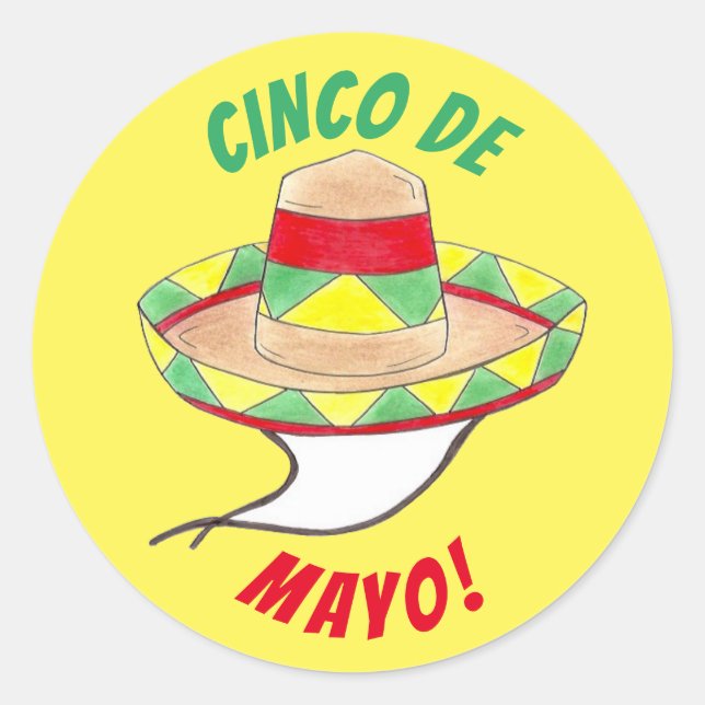 Cinco de Mayo Mexican Fiesta Sombrero Hat Party Classic Round Sticker (Front)