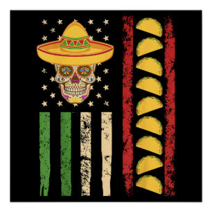 Cinco De Mayo Mexican Flag Sugar Skull Taco Poster