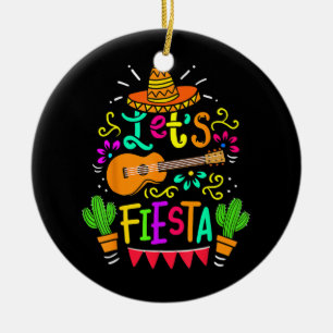 Cinco De Mayo Mexican Guitar Cactus  Ceramic Ornament