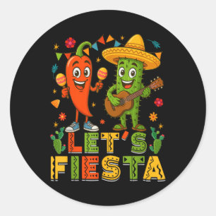 Cinco De Mayo Mexican Guitar Cactus Chili Lets Fie Classic Round Sticker