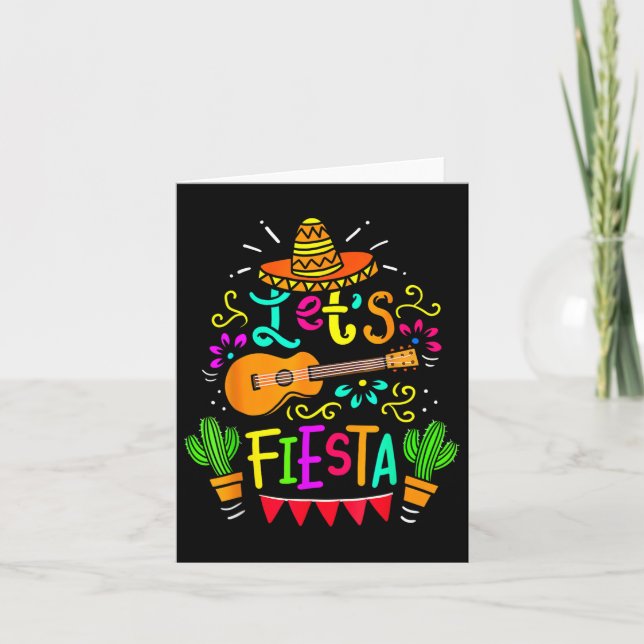 Cinco De Mayo Mexican Guitar Lets Fiesta Cactus  Card (Front)