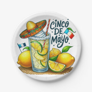 Cinco de Mayo Mexican Hat, Lemons, Limes Paper Plate