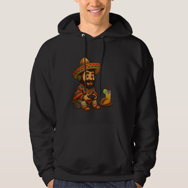 Cinco De Mayo Mexican Poncho Sombrero Video Gaming Hoodie (Front)