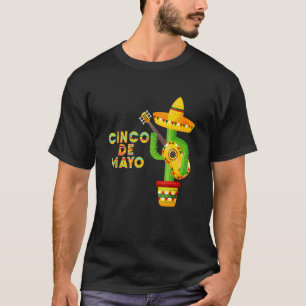 Cinco De Mayo Mexican Sombrero And Cactus Guitar T-Shirt